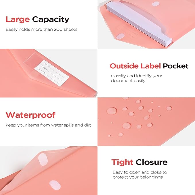 Sooez 10Pack Plastic Envelopes, Plastic File Folder, Folders for Documents Vintage Colors, Super Heavyweight Plastic Document Holder, Storage Pouches, File Envelopes for School Office Supplies