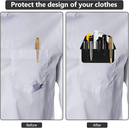 Pen Pocket Protector, 2 Pieces PU Leather Pocket Pen Holder Organizer Pouch for Shirts Lab Coats Pants Pen Sleeve - Multi-Purpose Pen Pocket Holds Pens Pointers Pencils and Notes Card - Black