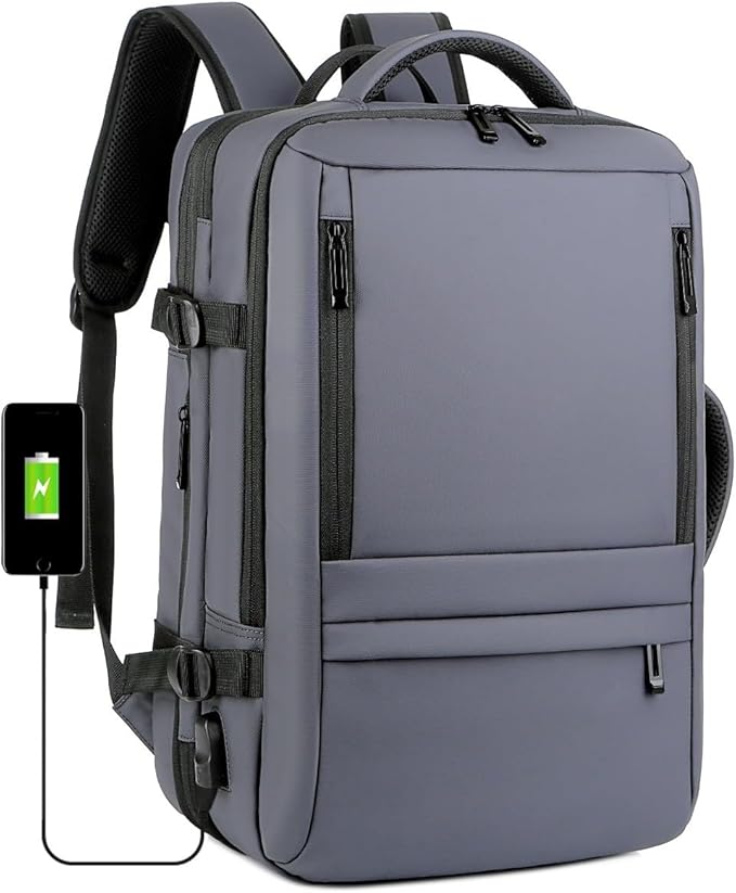 Travel Backpack for Women, Business Anti Theft Water Resistant Durable Scalable Laptop Backpack with USB Charging Port, 17 Inch Computer Bag Rucksack Casual Daypacks, Gifts for Men & Women, Grey