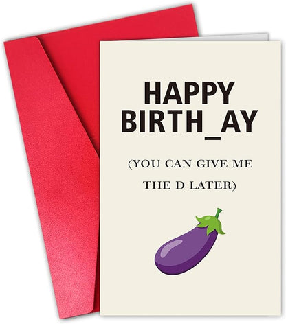 Hint Dirty D Birthday Card for Boyfriend Husband, Funny Birthday Card for Men Him, Give Me The D Late Card