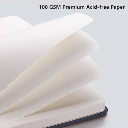 RETTACY Blank Journal Notebook, A5 Blank Journal with 192 Pages, 5.7'' × 8.3'' Medium Size, 68 LB/100 GSM Thick Paper, Leather Hardcover, for Sketching, Drawing, Painting (Navy Blue)