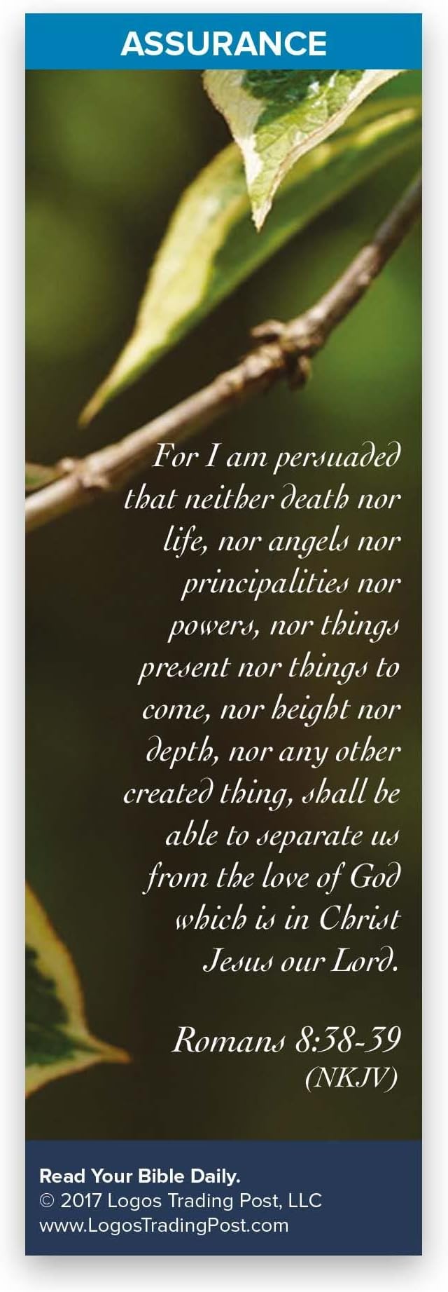 Christian Bookmark with Bible Verse, Pack of 25, Assurance Themed, Nothing Can Separate Us From the Love of God, Romans 8:38-39