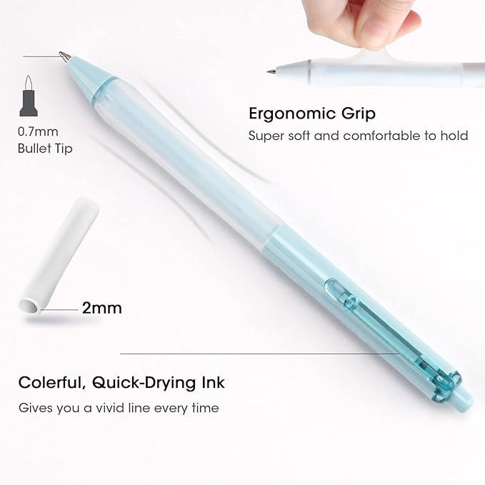 WRITECH Gel Ink Retractable Pens: Black Ink 0.7mm medium Fine Point Pen Set, Extra Smooth Tip No Bleed Smear Smudge Refillable Clickable Pens Bulk for Writing Journaling Multicolor 8ct