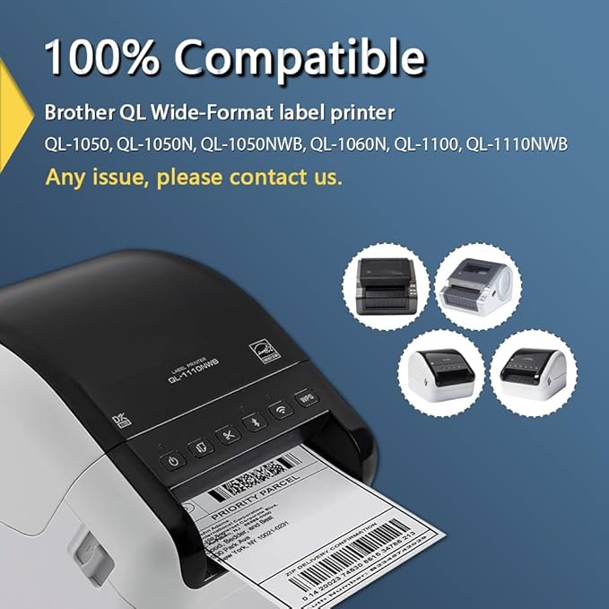 BETCKEY - Compatible Shipping Labels Replacement for Brother DK-1241 (4" x 6"), Use with Brother QL Label Printers [6 Rolls + 1 Reusable Cartridge]
