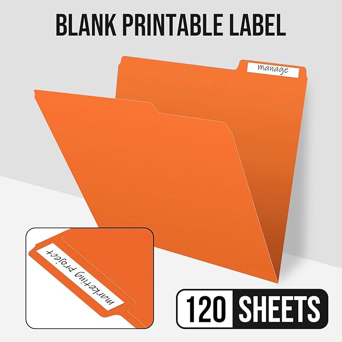 File Folders,IntoJoy 120 Pack Colored File Folder Letter Size, 1/3 Cut Tab Filing Folders for Office School Business File Document Organization,Orange