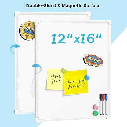 MaxGear Double-Sided Dry Erase Board for Wall, 16"x12" Hanging Whiteboard, Small Dry Erase White Board with 3 Markers&4 Magnets, Portable Whiteboard for Students - Planning, Drawing, Memo, to Do List