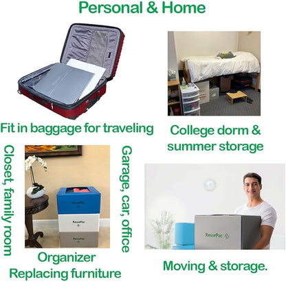 Reusable Foldable Box Corrugated PP Lightweight, Storage Moving, Heavy Duty Stackable, Tape Free Self-Locking Lid, Handles for Business Home In/Outdoors X-Large (Gray, 24x16x12 in)