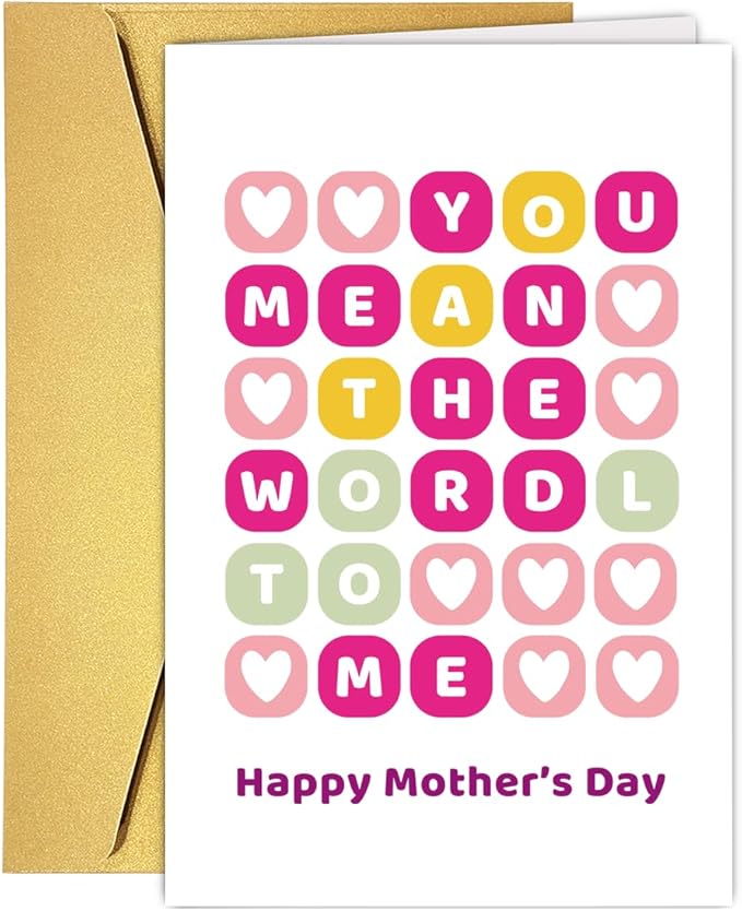 UUEFKTN Happy Mother's Day Wordle Card, You Mean The Wordl To Me, Funny Mothers Day Card For Mom, Word Puzzle Mothers Day Card For Her