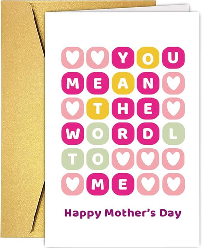 UUEFKTN Happy Mother's Day Wordle Card, You Mean The Wordl To Me, Funny Mothers Day Card For Mom, Word Puzzle Mothers Day Card For Her