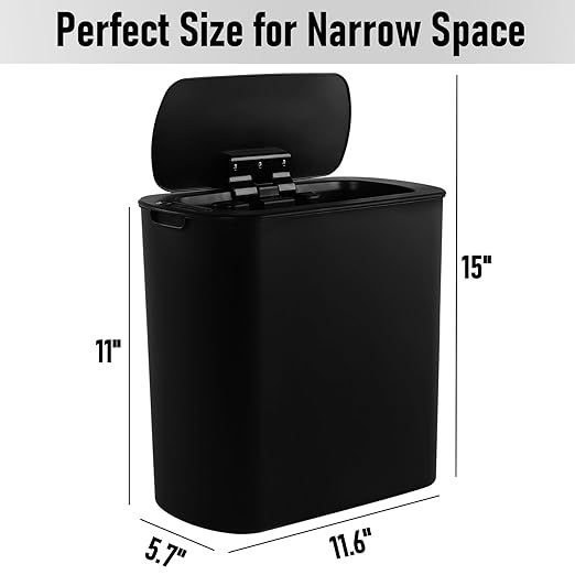 TIPGO Automatic Motion Sensor Bathroom Trash Can with Lid, 2.6 Gallon Touchless Trash Bin, Smart Garbage Can Plastic Slim Wastebasket for Bedroom, Office, Dorm (Black)