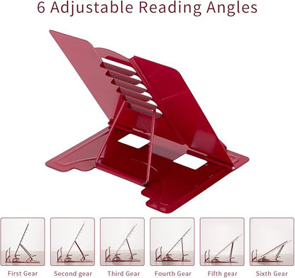 Full Red Metal Book Stand - Adjustable Book Holder for Reading