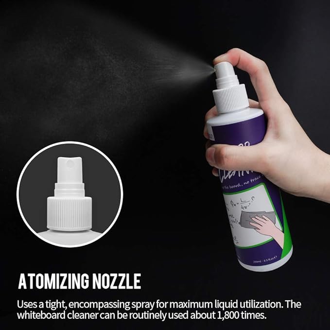 loukin Non-Toxic Whiteboard Cleaner, 8.5 fl oz Dry Erase Board Cleaner, Low-Odor Whiteboard Cleaning Spray with Cloth, Removes Stubborn Marks from Whiteboards