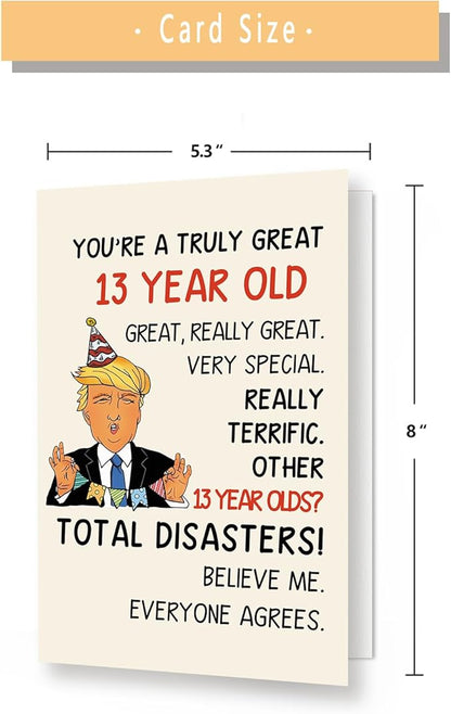 Funny Trump 13th Birthday Card for Boys Girls,Happy 13 Year Old Son Daughter Birthday Gift Ideas, 13th Bday Decorations for Him Her