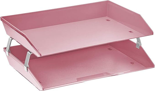 Acrimet 2 Tier Side Load Letter Tray Facility, Desktop File Organizer, A4 Letter Size Paper Organizer, Minimalist Storage Solution Paper Tray for Office, Home, Classroom (Plastic, Solid Pink Color)