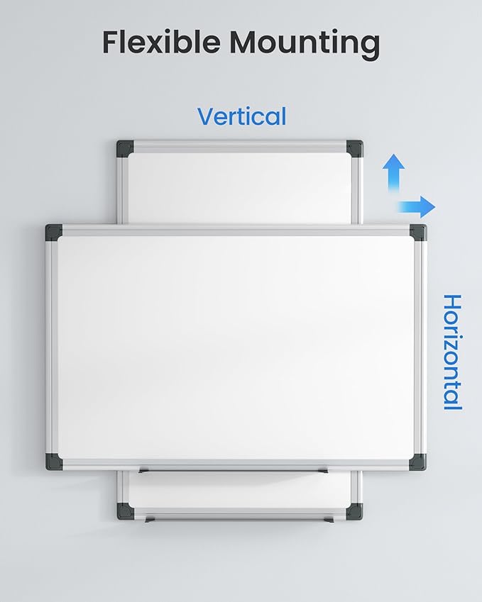 VUSIGN 12PCS Magnetic White Board Kit for Wall 18" x 12", 12 Dry Eraser & 24 Multicolor Markers & 48 Magnetic Pins, Sliver Reinforced Aluminum Frame for Home, School, Office
