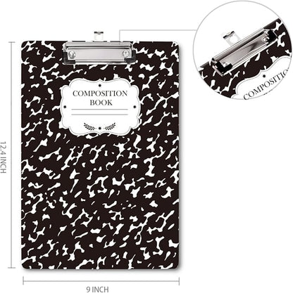 WAVEYU Fashion Cute Clipboard, Decorative Office School Hardboard Wood Nursing Clip Board for Standard A4 Letter Size for Students, Women, Men and Kids, 12.5"x 9", Black+White02