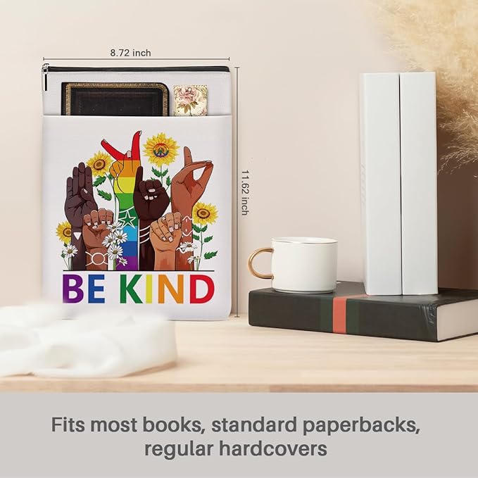 Book Themed Gifts Waterproof Book Sleeve Book Pouch LGBT Equality Rights Reading Gifts for Women Sisters Book Covers for Paperbacks Book Accessories Book Protector with Zipper and Front Pocket