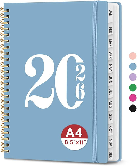 2026 Planner, Weekly and Monthly Calender Planner, Jan 2026 to Dec 2026, Hardcover 2026 Calendar Planner Book with Tabs & Inner Pocket, Office Home School Supplies for Women & Men - A4 (8.5" x 11"), Blue