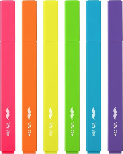 Mr. Pen- Aesthetic Highlighters, 6pcs, Chisel Tip, Vibrant Colors, Assorted Colors, No Bleed Cute Highlighters and Pens for Bible Pages, Fluorescent Highlighter