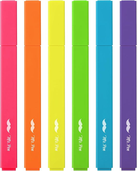 Mr. Pen- Aesthetic Highlighters, 6pcs, Chisel Tip, Vibrant Colors, Assorted Colors, No Bleed Cute Highlighters and Pens for Bible Pages, Fluorescent Highlighter
