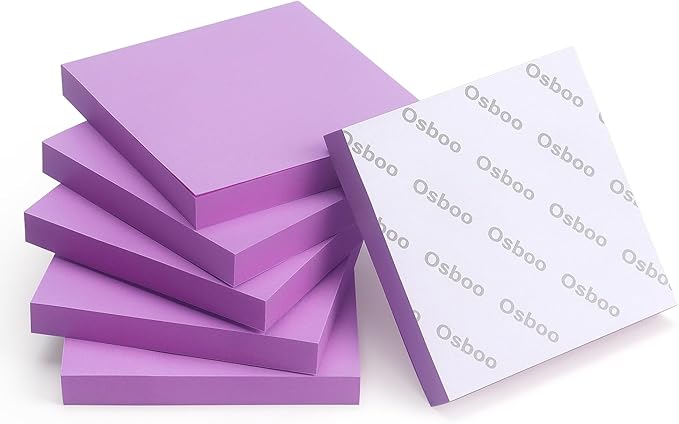 Sticky Notes 3x3 Self-Stick Notes Pads with 6 Bright Colors, Easy to Post for Office, Shool, Home, 6 Pads/Pack, 100 Sheets/Pad (Purple)