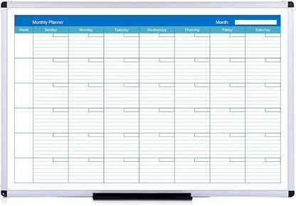 VIZ-PRO Magnetic Dry Erase Monthly Planner, 48 X 36 Inches, Silver Aluminium Frame