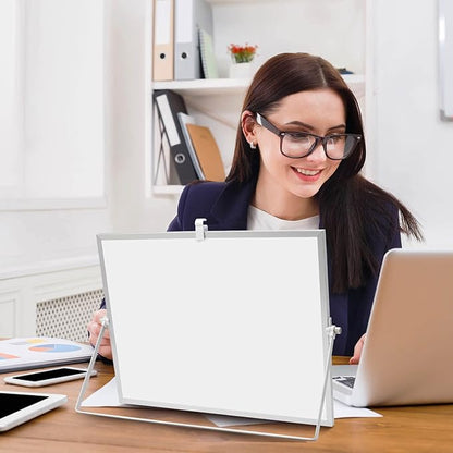 TSJ OFFICE Dry Erase White-Board - 16 X 12 Inches Double Sided Small Magnetic Whiteboard with Hooks for Wall, Portable Mini Desktop Whiteboard 360 Degrees Revolving Stand for Office, Home, School