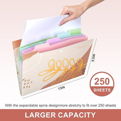 Ddaowanx Expanding File Folder, Letter A4 Size Accordion Plastic File Organizer, 5 Pocket Folders for Documents, Aesthetic Folder with Labels, Paper Organizer for School Office (Bohemian Printed 1)