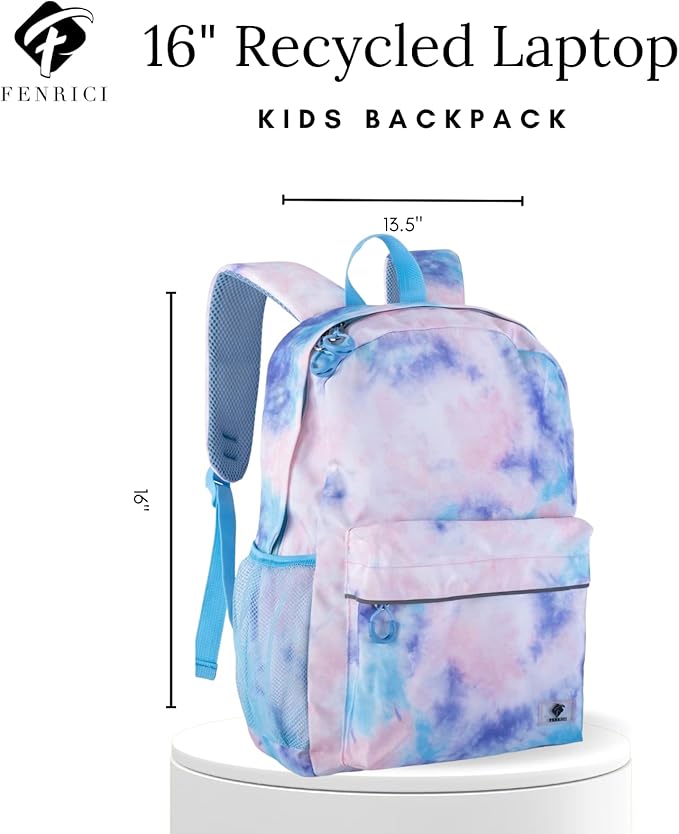 Fenrici Tie Dye Backpack: The Perfect Girls' Backpack for School, Teens and Kids with Padded Laptop Compartment, Tie Dye, Pink, 16 Inch