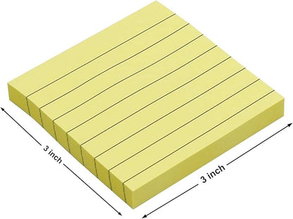 (8 Pad) Lined Sticky Notes,3x3 Inch, Self-Stick Notes, Easy to Post for School, Office, Notebook, Pastel Yellow Color Pads/Pack