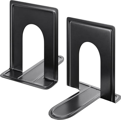 MaxGear Premium Matte Painted Heavy Duty Book Ends, Weight Added Bookends for Shelves, Black Non-Skid Metal Bookend/Stopper for Movies/CDs/Video Games, 6 x 4.6 x 6 in, (1 Pairs/2 Pieces, Large)