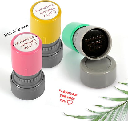 3pcs Pleasure Serving You Stamps, Server Stamps for Checks Stationery Stamp Self Ink Stamp for Service Work (Pink, Green, Yellow)