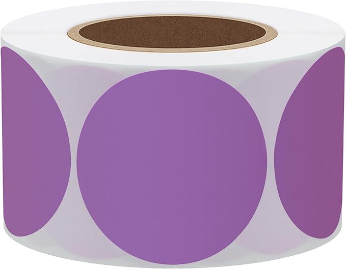 Hybsk 2 inch Circle Color Direct Thermal Stickers Shipping Labels for Barcodes,Name Tag,DIY Logo Design,QR Code,Inventory– Compatible with Zebra,Rollo,Munbyn,and More-750 pcs (2 inch,Purple)