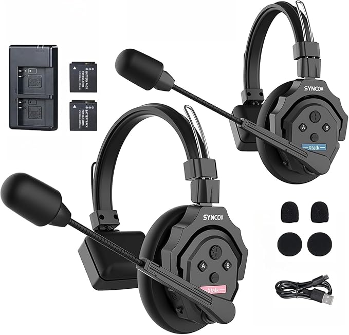 SYNCO XTALK X2 Wireless Intercom Headset System 2.4GHz 1148ft/350m Long Distance Range Real-time Monitoring Communication Headset for Live Show Stage Performance Movie Shoot (X2 for 2 persons)
