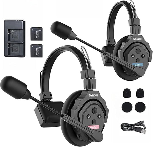SYNCO XTALK X2 Wireless Intercom Headset System 2.4GHz 1148ft/350m Long Distance Range Real-time Monitoring Communication Headset for Live Show Stage Performance Movie Shoot (X2 for 2 persons)