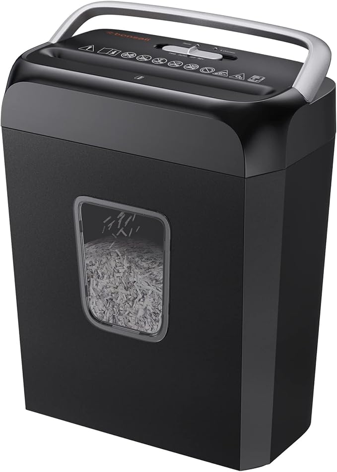 Bonsaii Paper Shredder, 5-6 Sheet Crosscut Shredder for Home Use, 3.4 Gals Wastebasket