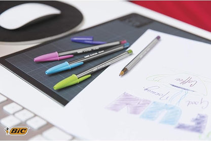 Bic Cristal Fun, Ballpoint Pens, Smudge-Proof Writing Pens and Wide Point (1.6 mm), Ideal for School, Purple Ink, Pack of 20