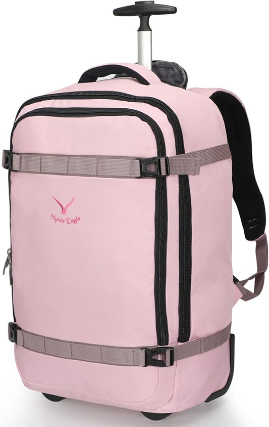 Hynes Eagle Rolling Backpack 42L Backpack with Wheels Airline Approved Carry on Luggage Laptop Travel Backpack for Women Men Pink