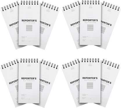 12 Pack Reporters Notebook, Spiral Note Pad for Journalist, Detective (70 Sheets/140 Pages Per Book, 4x8 In)