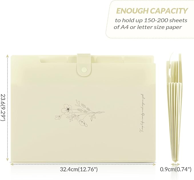 SKYDUE Expanding File Organizer with 5 Pockets, Accordion File Folders with Labels, Portable Document Paper Bill Receipt Organizer, Home College School Office Supplies, Letter Size,Apricot