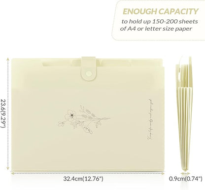 SKYDUE Expanding File Organizer with 5 Pockets, Accordion File Folders with Labels, Portable Document Paper Bill Receipt Organizer, Home College School Office Supplies, Letter Size,Apricot