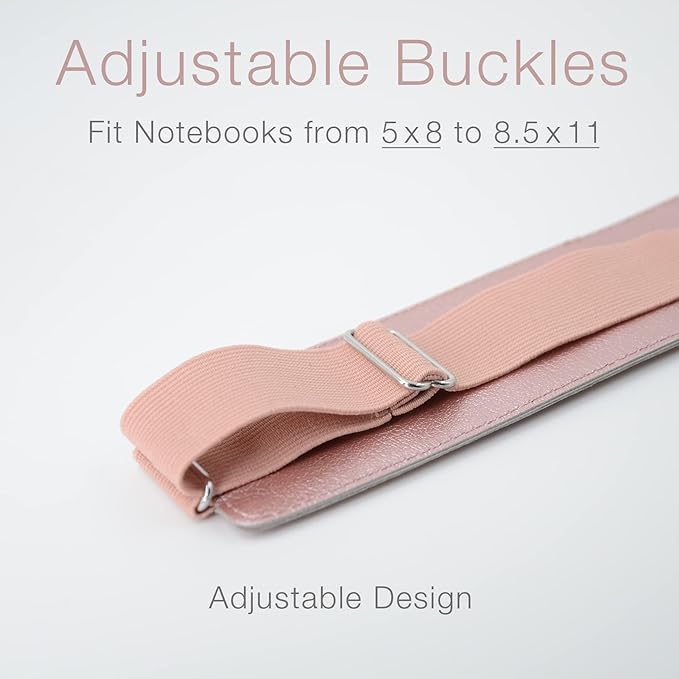 Adjustable Elastic Band Pen Holder, Pencil Holder, Pen Sleeve Pouch for Hardcover Journals, Notebooks, Planners, Binders, Fit Notebooks from 8" to 11” in Height, PU Leather, Detachable, Rose Gold