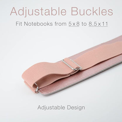 Adjustable Elastic Band Pen Holder, Pencil Holder, Pen Sleeve Pouch for Hardcover Journals, Notebooks, Planners, Binders, Fit Notebooks from 8" to 11” in Height, PU Leather, Detachable, Rose Gold
