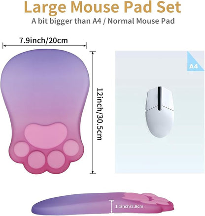 Ergonomic Mouse Pad with Wrist Rest,Cute Cat Paw Mousepad Wrist Support,Comfortable Massage Design Computer Pain Relief Mouse Pad with Non-Slip PU Base for Desk Laptop Gaming,Pink&Purple