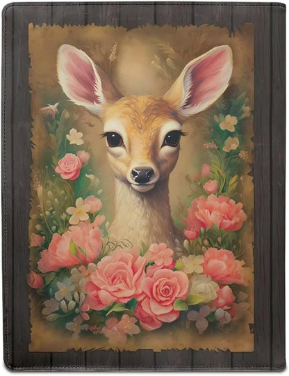 Deer Floral Portfolio Folder Leather Padfolio with A4 Size Clipboard Clip for Business Interview Resume Document Sleeve Binder Folder for Men/Women
