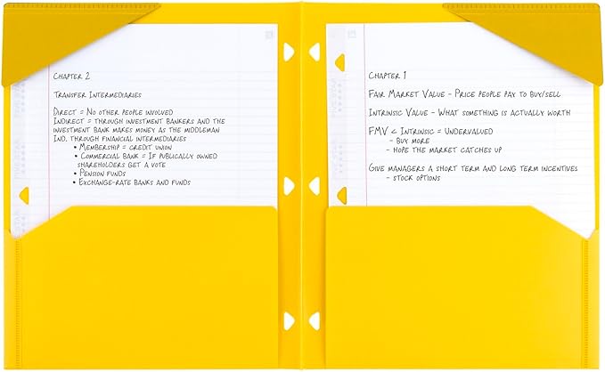 Five Star 2-Pocket Folder, Plastic Folder with Stay-Put Tabs, Fits 3 Ring Binder, Holds 8-1/2" x 11" Paper, Yellow (333420K-ECM)