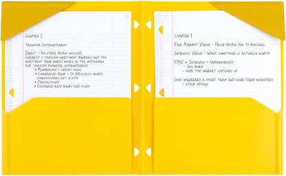 Five Star 2-Pocket Folder, Plastic Folder with Stay-Put Tabs, Fits 3 Ring Binder, Holds 8-1/2" x 11" Paper, Yellow (333420K-ECM)