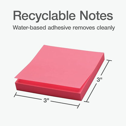 Redi-Tag Sticky Notes, Power Stick Notes, Adhesive Reminders, 3" x 3" Reusable Notes, Strong Adhesive Memos, Assorted Bright Colors, 12 Pack (1000976)