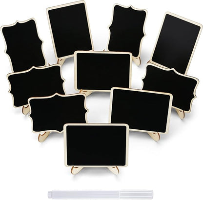 12 Pcs Mini Chalkboard Signs, Small Chalkboard Labels with Easel Stand, Wooden Blackboard for Table Numbers, Food Signs, Wedding Signs, Place Cards and Event Decoration, with 1 Liquid Chalk