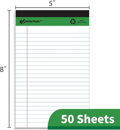 KAISA Small Legal Pad Writing Pads, 50 sheets 5"x8" College Ruled Legal Ruled Recycled Lined Paper Notepads,12pads, KSU-5262